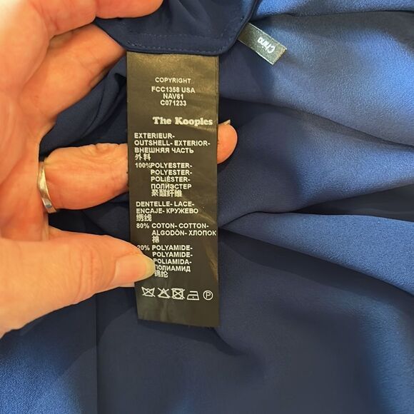 The Kooples Paris, blue button up blouse with black lace detail, extra small - Picture 10 of 12